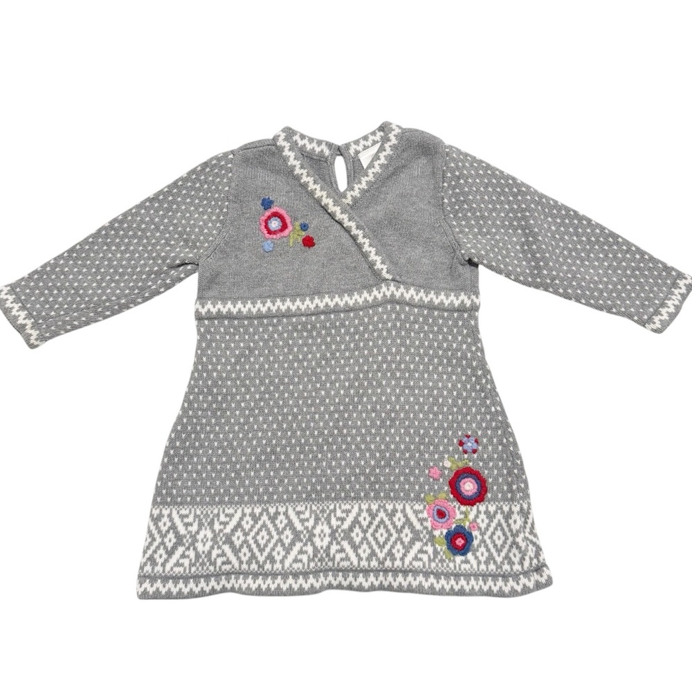 Hanna Andersson Gray First Frost Fair Isle Sweater Dress Size 18-24 MO